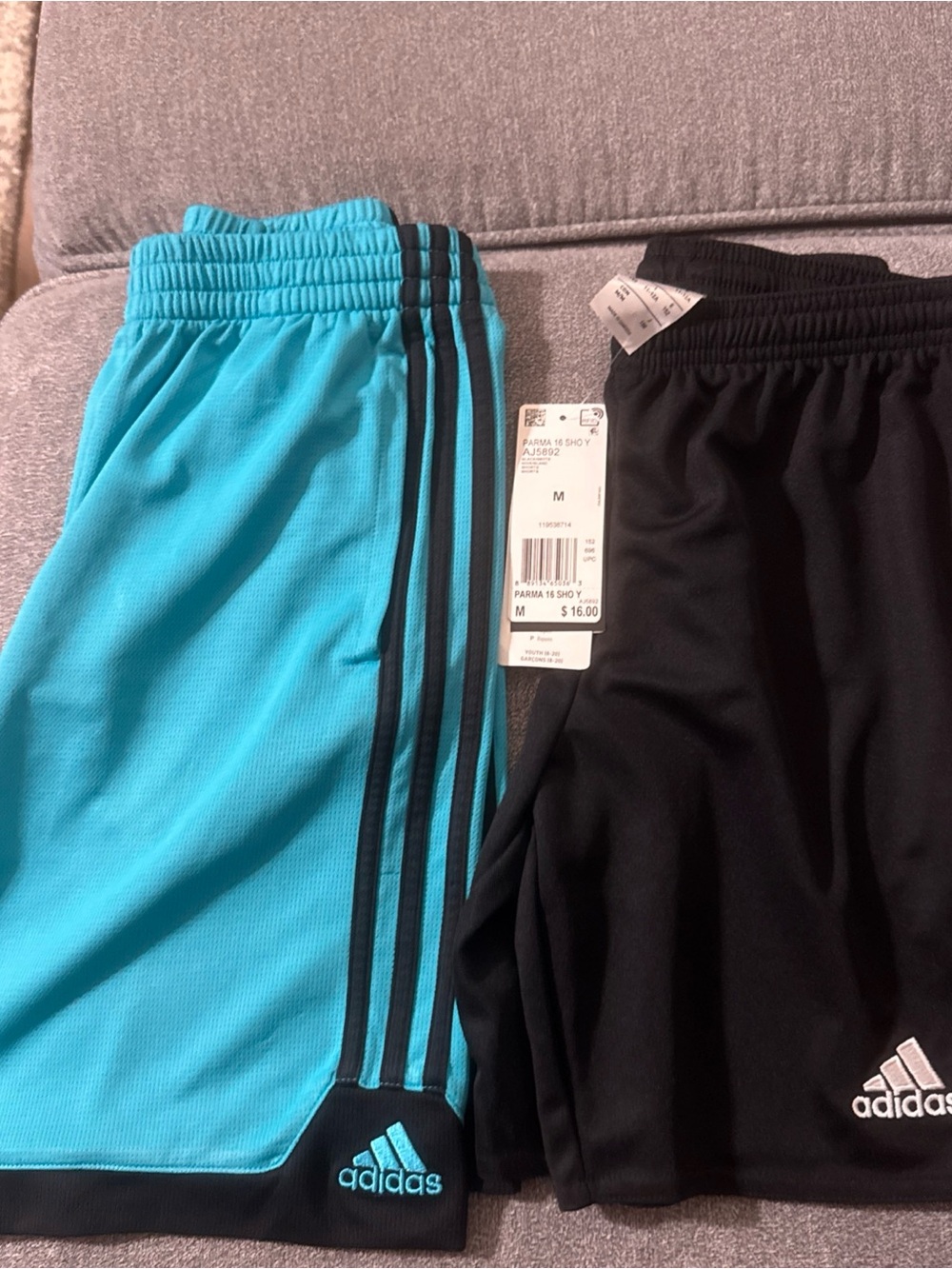 ADIDAS 2 PAIRS BOYS MEDIUM ATHLETIC SHORTS BLACK NWT